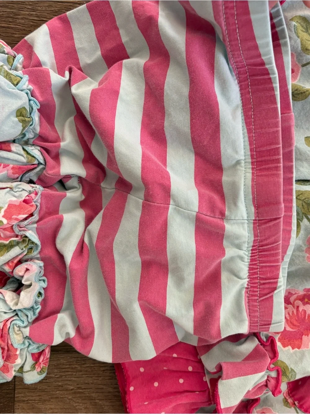 Girls Pink Floral & Stripe top and shorts Set -